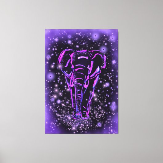 Toile Eléphant Rose Violet Neon Marchant La Nuit étoilée (Recto)