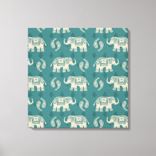 Toile Elephant Teal Caravan Pattern (Recto)