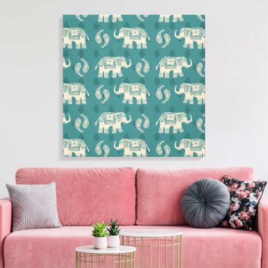 Toile Elephant Teal Caravan Pattern (Insitu(Salon))