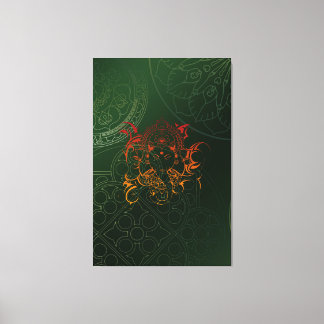 Toile Eléphant vert jaune orange Ganesha Mandala