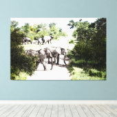 Toile Eléphants Africains Traversant La Route (Insitu (Plancher de Bois))