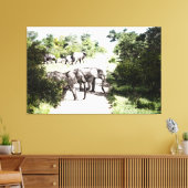 Toile Eléphants Africains Traversant La Route (Insitu(Salon))
