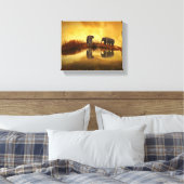 Toile Eléphants asiatiques en Thaïlande sous un coucher  (Insitu(Chambre))