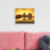 Toile Eléphants asiatiques en Thaïlande sous un coucher  (Insitu(Salon))
