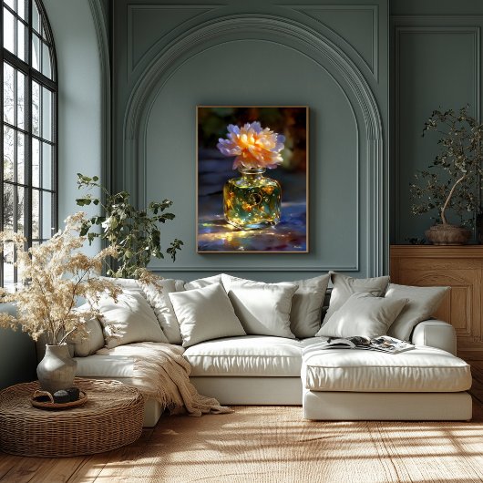 Toile Elixir à fleurs dorées - Parfum floral de rêve