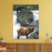 Toile Elk & Black Bears Wildlife Art Wall Imprimer (Insitu(Salon))