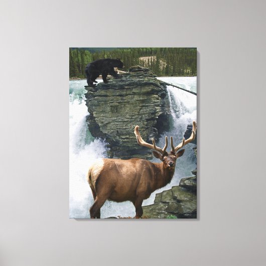 Toile Elk & Black Bears Wildlife Art Wall Imprimer (Recto)
