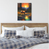 Toile Elk Standing Mountain Steam Coucher de soleil colo (Insitu(Chambre))