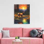 Toile Elk Standing Mountain Steam Coucher de soleil colo (Insitu(Salon))