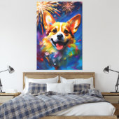 Toile Emballée Premium avec Corgi Joyeux et Joyeux (Insitu(Chambre))