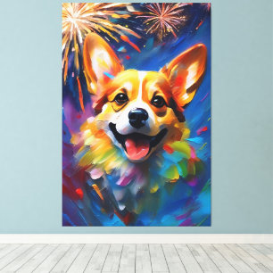 Toile Emballée Premium avec Corgi Joyeux et Joyeux