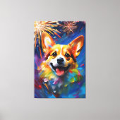 Toile Emballée Premium avec Corgi Joyeux et Joyeux (Recto)