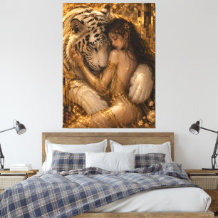Toile Embrassade Fantastique du Tigre Blanc Doré
