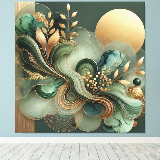 Toile Emerald Gold Harmony Abstrait Botanical Canvas Art (Insitu (Plancher de Bois))