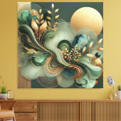 Toile Emerald Gold Harmony Abstrait Botanical Canvas Art (Insitu(Salon))