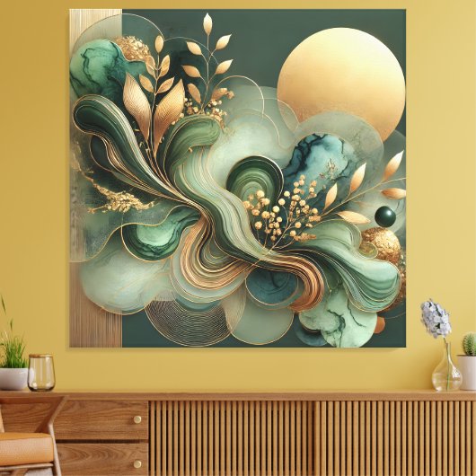 Toile Emerald Gold Harmony Abstrait Botanical Canvas Art (Insitu(Salon))
