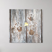 Toile Empreintes à main Oiseaux sur planches en bois ave (Recto)