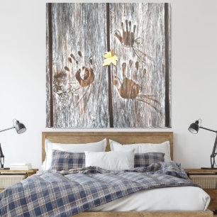 Toile Empreintes à main Oiseaux sur planches en bois ave