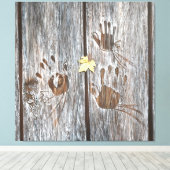 Toile Empreintes à main Oiseaux sur planches en bois ave (Insitu (Plancher de Bois))
