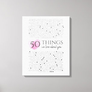 Toile empreintes digitales sur cœur rose 50 raisons pour