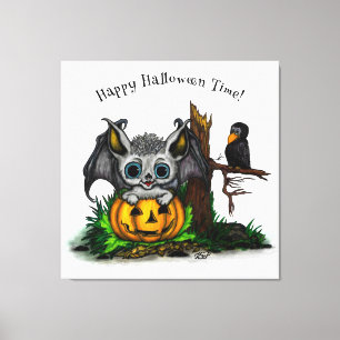 Toile En attente d'Halloween, Bat mignonne et Corbeau