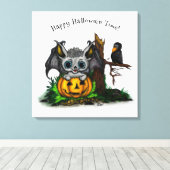 Toile En attente d'Halloween, Bat mignonne et Corbeau (Insitu (Plancher de Bois))
