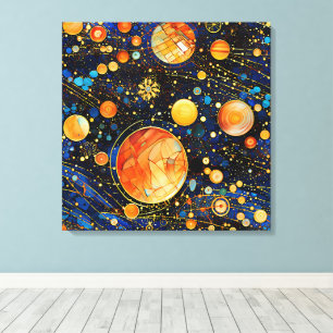Toile en galaxie d'or céleste
