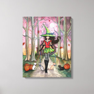 Toile encadrée galerie Chat Sorcière Halloween