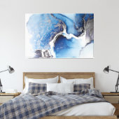 Toile Encre Abstraite d'alcool bleu, blanc et argent (Insitu(Chambre))