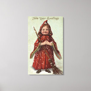 Toile Enfant habillé dans le manteau rouge