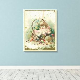 Toile Enfant victorienne vintage, fille panier de fruits