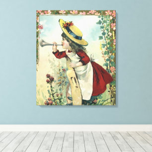 Toile Enfant victorienne vintage, fille soufflant dans u