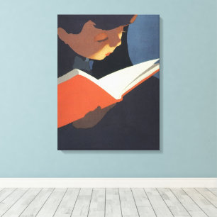 Toile Enfant vintage lisant un livre de la bibliothèque
