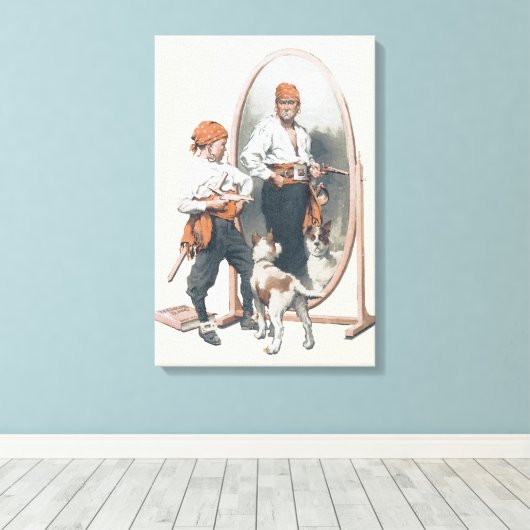 Toile Enfant Vintage, Pirate Garçon, Chien, Miroir, Bouc (Insitu (Plancher de Bois))