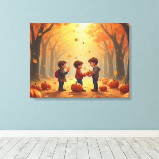Toile Enfants citrouilles de Thanksgiving (Insitu (Plancher de Bois))