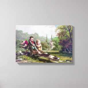 Toile Enfants et chiens pourchassant un lapin peinture V
