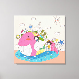 Toile Enfants jouant par les poissons dans l'étang