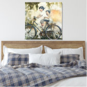 Toile Enfants mignons riant à vélo (Insitu(Chambre))