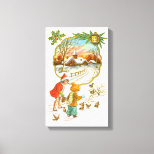 Toile Enfants nourrissant les oiseaux