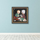 Toile Enfants vintages ayant une tasse de thé (Insitu (Plancher de Bois))