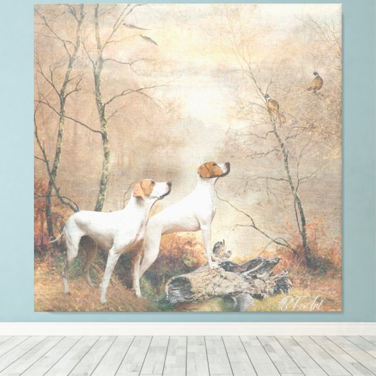 Toile English Pointer chasse les faisans (Insitu (Plancher de Bois))