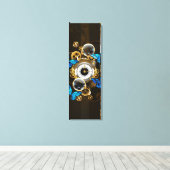 Toile Engrenages à vapeur et papillons bleus (Insitu (Plancher de Bois))