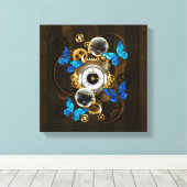 Toile Engrenages à vapeur et papillons bleus (Insitu (Plancher de Bois))