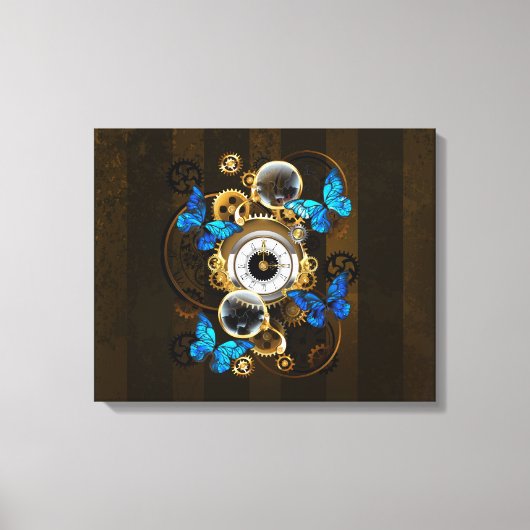 Toile Engrenages à vapeur et papillons bleus (Recto)