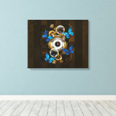 Toile Engrenages à vapeur et papillons bleus (Insitu (Plancher de Bois))