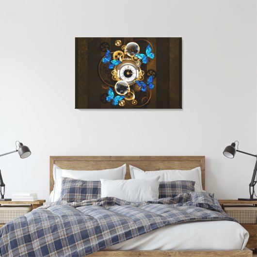 Toile Engrenages à vapeur et papillons bleus (Insitu(Chambre))