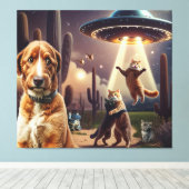 Toile Enlèvement d'ovnis de chat avec un chien inquiet a (Insitu (Plancher de Bois))