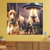 Toile Enlèvement d'ovnis de chat avec un chien inquiet a (Insitu(Salon))