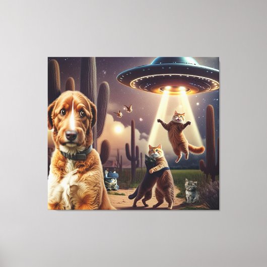 Toile Enlèvement d'ovnis de chat avec un chien inquiet a (Recto)