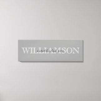 Toile Enseigne de monogramme de nom de famille gris